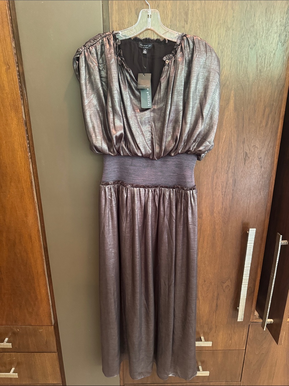 Current Air Metallic Plum Maxi Dress with Smocked Waist